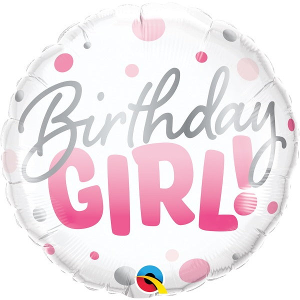 Birthday Girl Pink Dots 18-Inch Round Foil Balloon