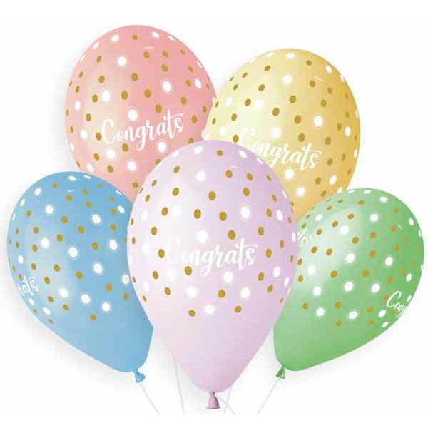 Gemar 13-Inch Congrats Golden Dots Latex Balloons, 50 Count
