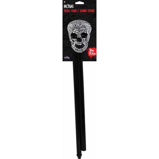 Canne de costume tête de mort strass, 91 cm
