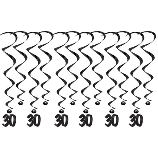 30th Birthday Hanging Whirls, 12 Count