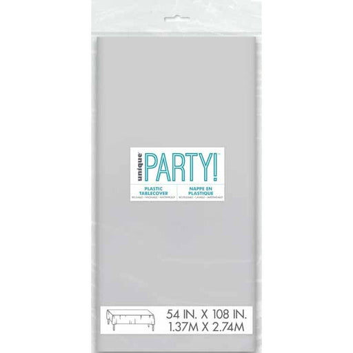 Silver Plastic Tablecover, 54 x 108 Inches