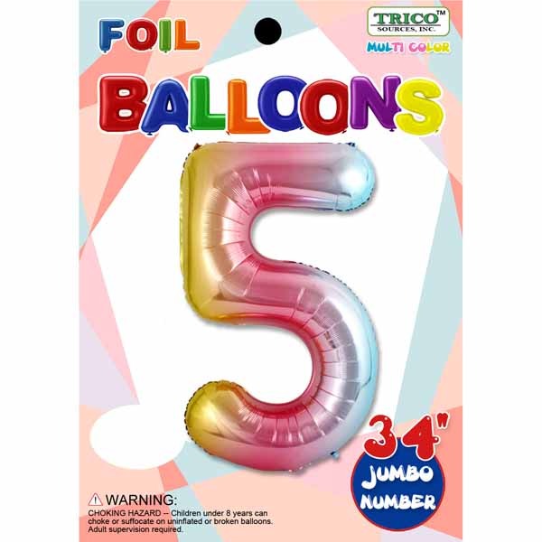 34-Inch Rainbow Number 5 Foil Balloon