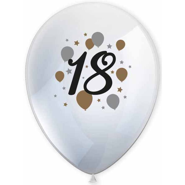 18th Birthday Printed Latex Balloons, 6 Pack