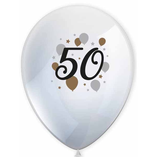 50th Birthday Printed Latex Balloons, 6 Pack