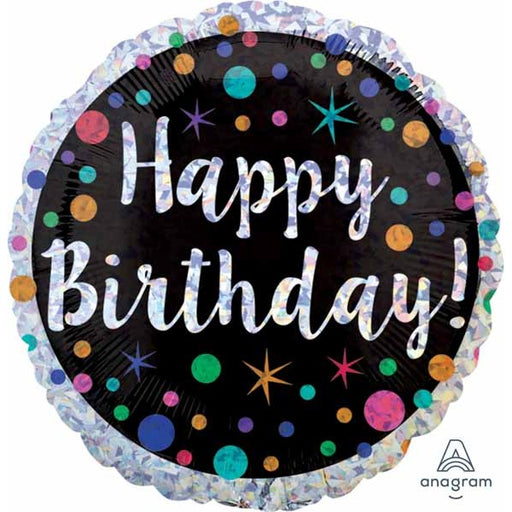 Polka Dot Birthday 18-Inch Round Holographic Foil Balloon