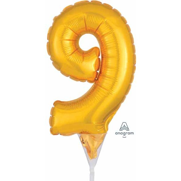Gold Number 9 Cake Pick, 6 Inch