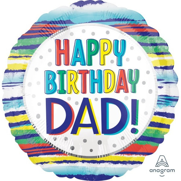 Painted Stripes Happy Birthday Dad 18" Round Foil Balloon