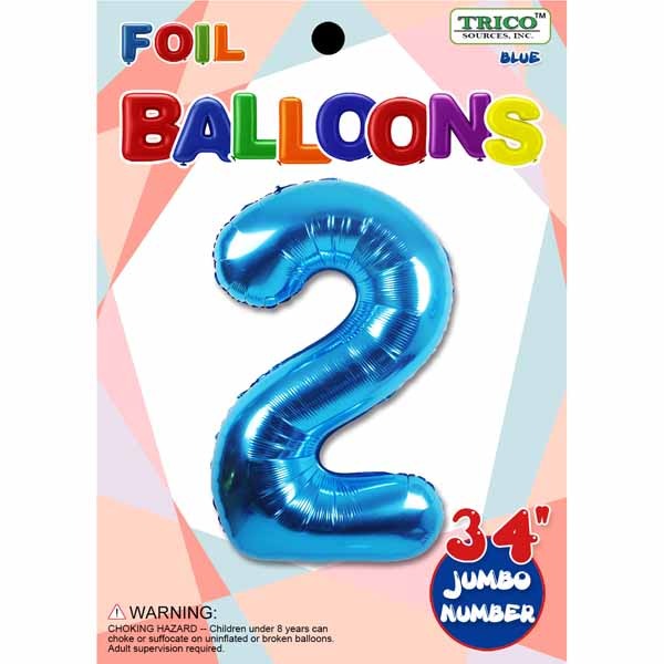 Blue Number 2 Foil Balloon, 34 Inch