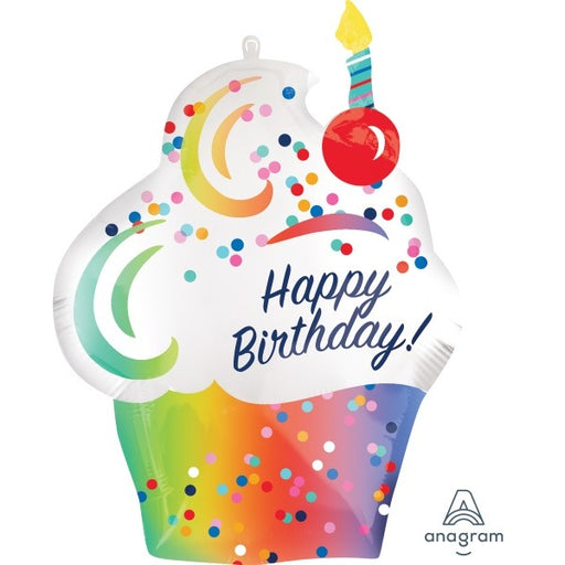 Happy Birthday Satin Ombré Cupcake Foil Balloon, 27 Inch