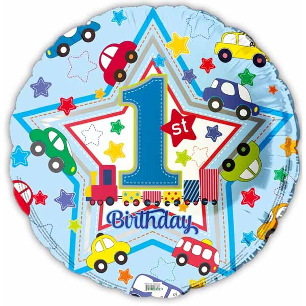 Blue Happy 1st Birthday 18-Inch Foil Balloon