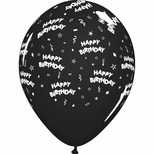 Black Happy Birthday All-Over Print Latex Balloons, 50 Count