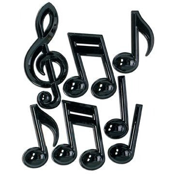 13" PLASTIC MUSICAL NOTES 7/PKG BLACK