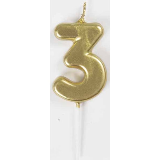 Mini Gold Number 3 Birthday Candle with Pick
