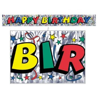 Happy Birthday Metallic Banner, 8 Inches x 5 Feet