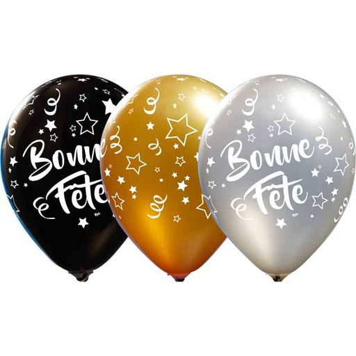 Bonne Fête All-Over Print 12-Inch Latex Balloons, 50 Count