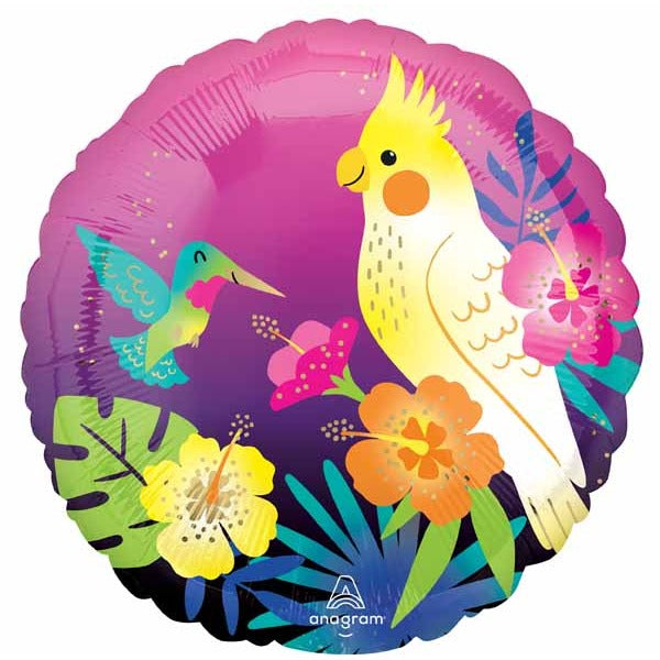 Neon Tropical Birds 18-Inch Round Foil Balloon