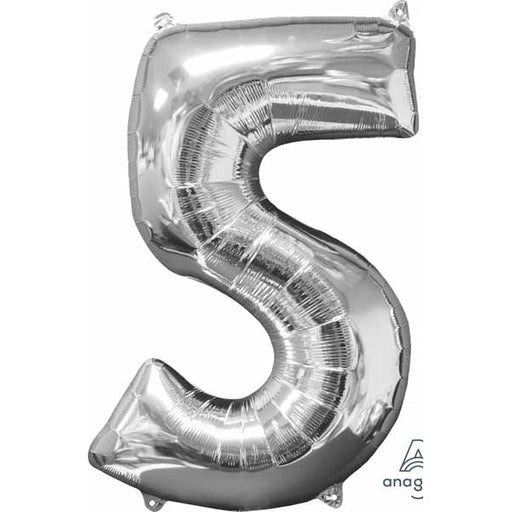 Silver Number 5 Foil Balloon, 26 Inch