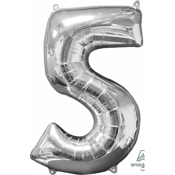 Silver Number 5 Foil Balloon, 26 Inch