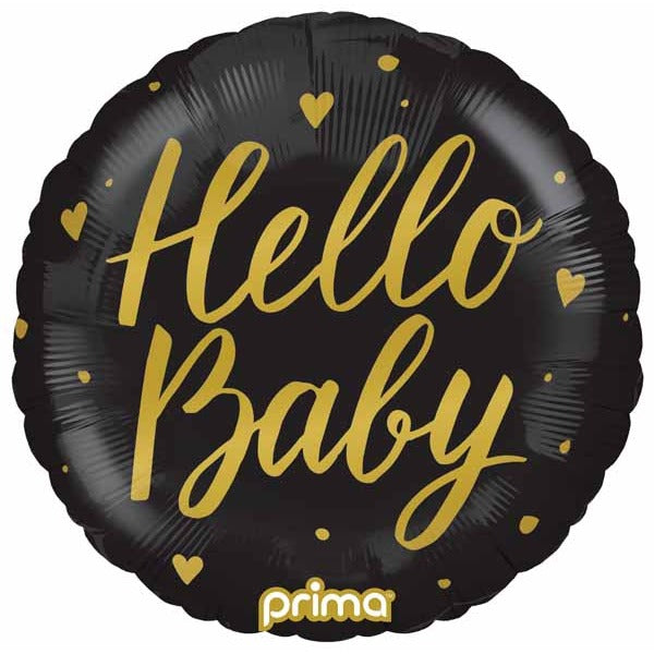 Hello Baby Black 18-Inch Round Foil Balloon