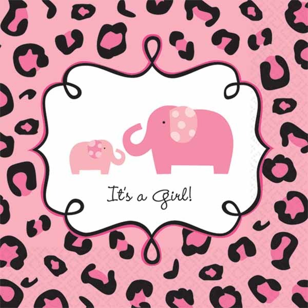 Sweet Safari Girl Baby Shower Beverage Napkins, 36 Count