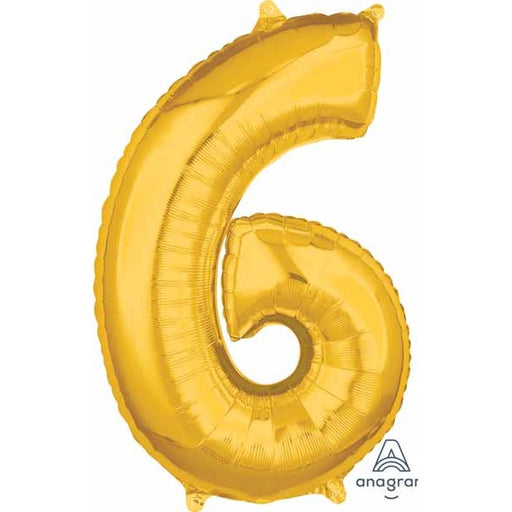 Gold Number 6 Balloon, 26 Inch