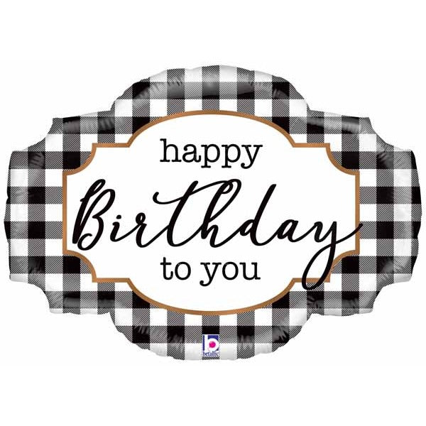 BK/WT BUFFALO PLAID HBD 32" SHAPE C PKG