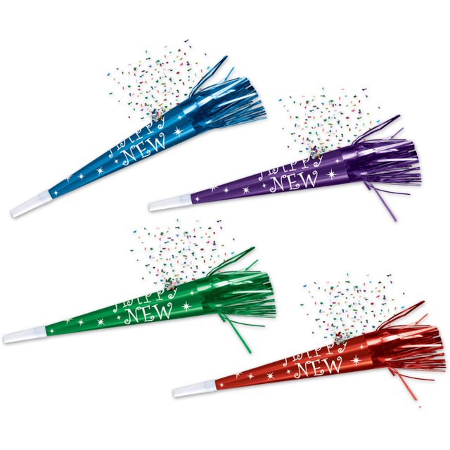 Colorful Confetti Horns for New Year's Bash - 12" Assorted Pack (3/Pk)