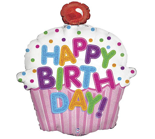 Happy Birthday Cupcake Holographic Balloon