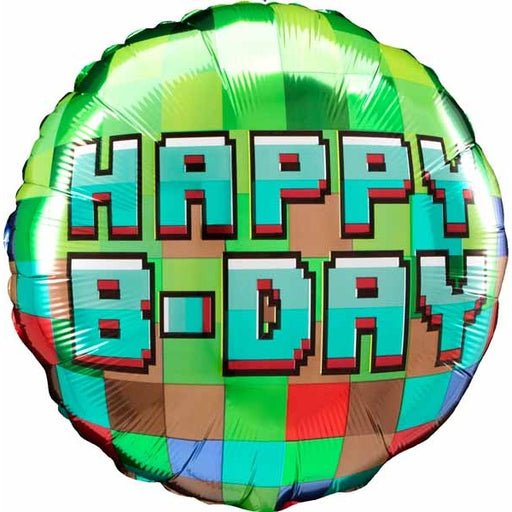 Happy Birthday Pixel Party 18-Inch Round Foil Balloon