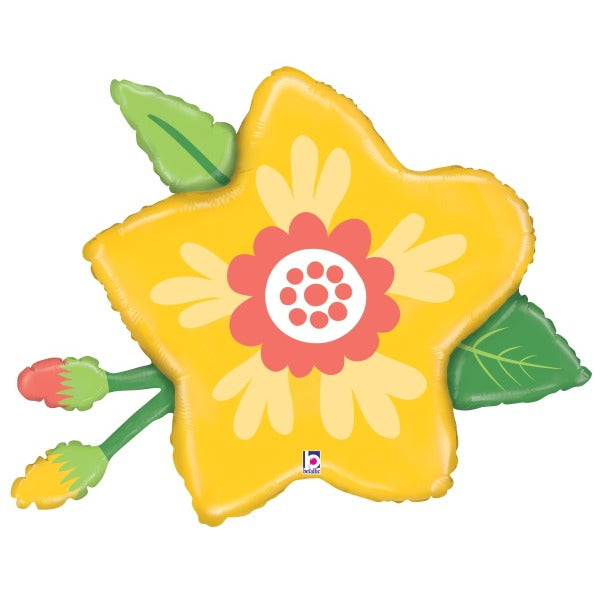 Yellow Flower Shaped Foil Balloon, 34 Inch