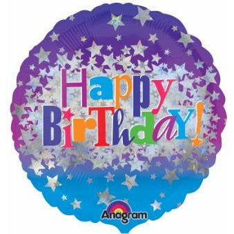 Happy Birthday Bright Stars 18-Inch Holographic Foil Balloon