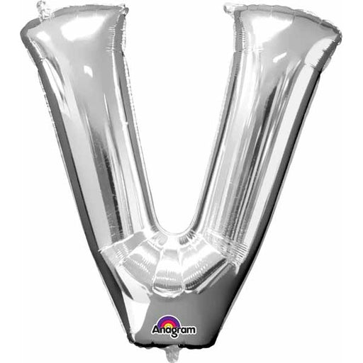 16-Inch Silver Letter V Foil Balloon