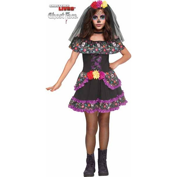 Ghost Face Sugar Skull Child Costume, Size 14/16