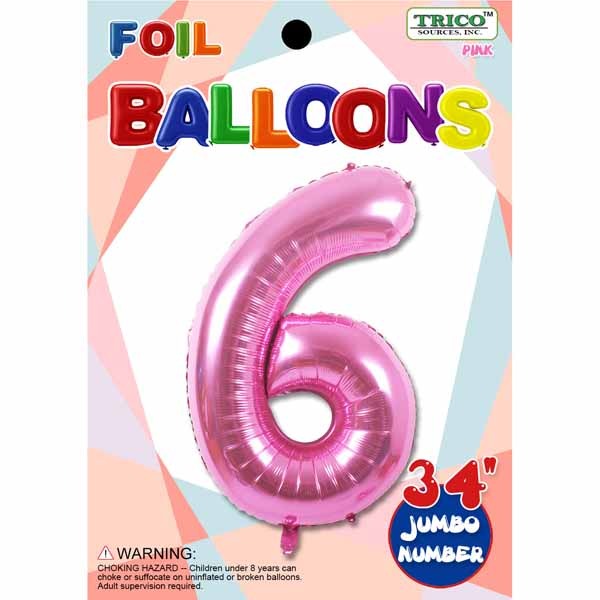 Pink Number 6 Foil Balloon, 34 Inch
