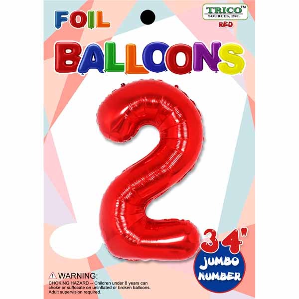 34 Inch Red Number 2 Foil Balloon