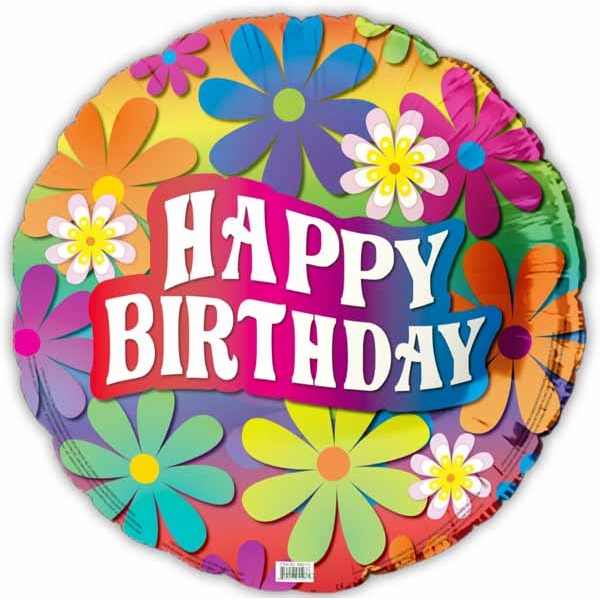 Happy Birthday Retro Flowers 18" Foil Balloon