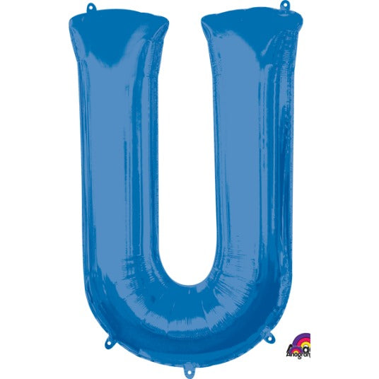 Blue Letter U Balloon, 33 Inch