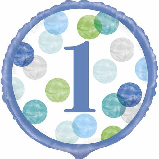 Blue Dots First Birthday Foil Balloon, 18 Inch