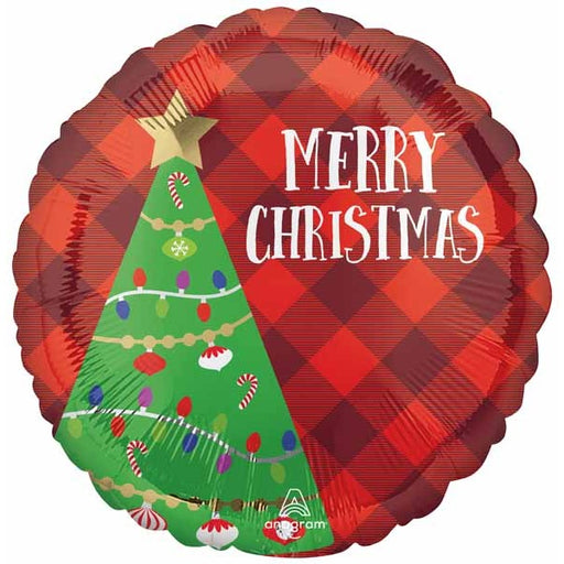 Christmas Tree Plaid 18-Inch Round Foil Balloon