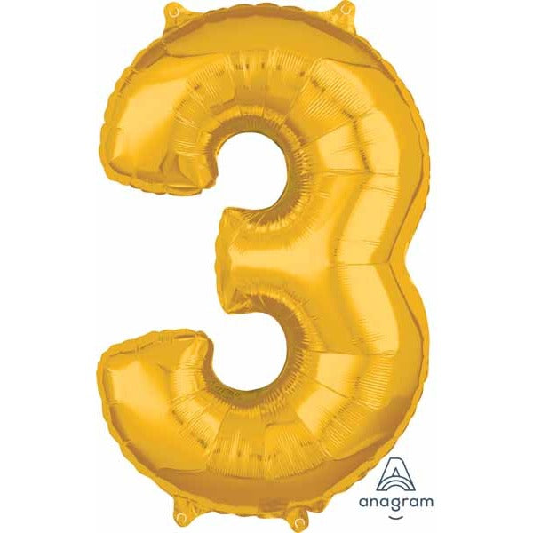 Gold Number 3 Balloon, 26 Inch