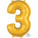 Gold Number 3 Balloon, 26 Inch