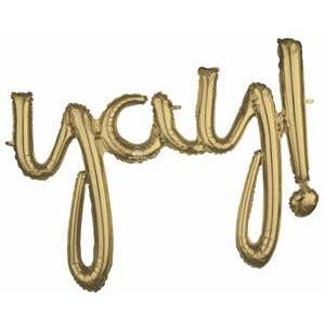 Yay! White Gold Script Phrase Balloon