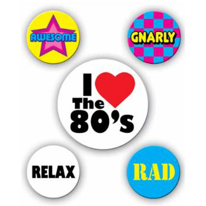 "80'S Party Buttons - 5 Pack"