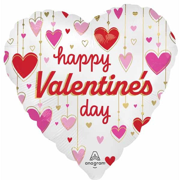 18" Happy Valentine's Day Dangling Hearts Foil Balloon