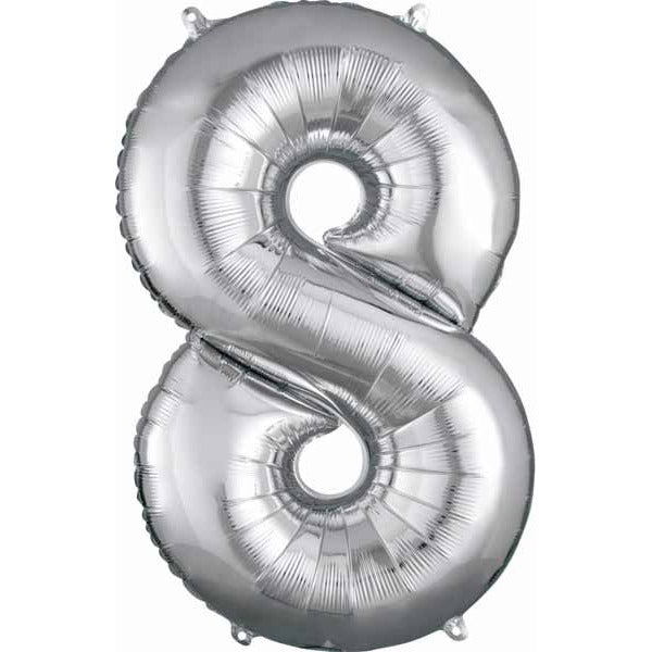 34 Inch Silver Number 8 Foil Balloon