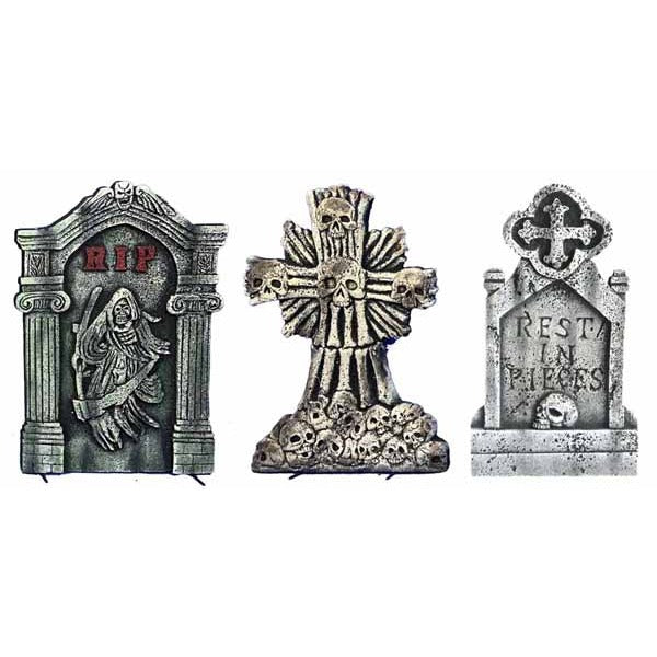 21-Inch Halloween Tombstone Decoration with Stands, Assorted Designs