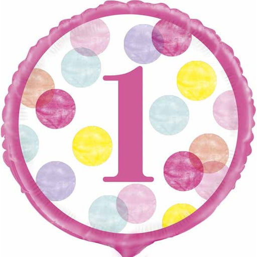Pink Dots First Birthday 18" Foil Balloon