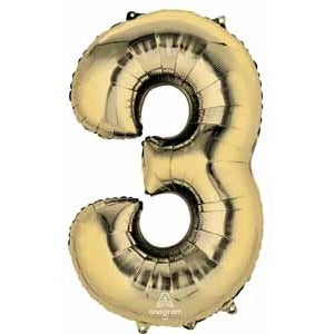34 Inch White Gold Number 3 Balloon