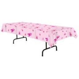 Pink Ribbon Plastic Table Cover, 54 x 108 Inches