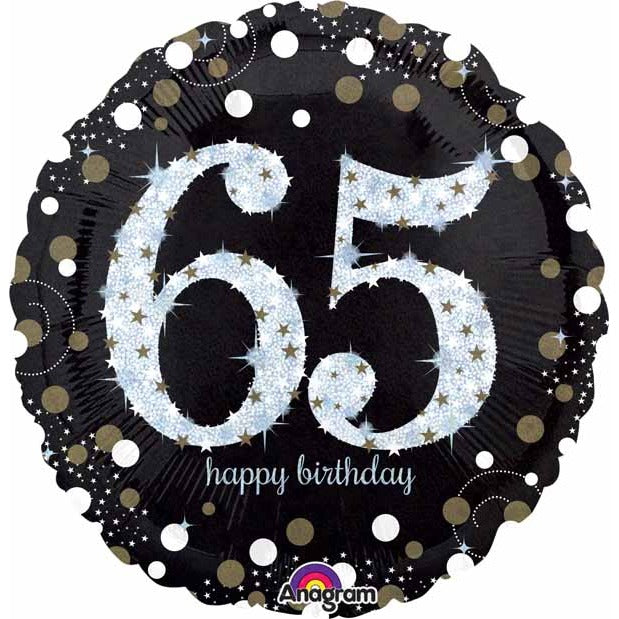 SPARKLING BDAY 65 HOLO 18" RND S55 PKG